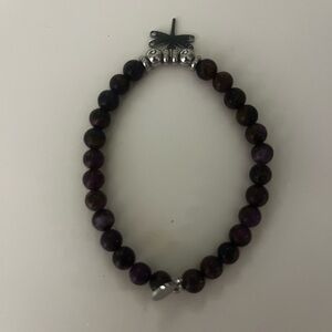 Purple and Brown Beaded Bracelet with Dragonfly Charm